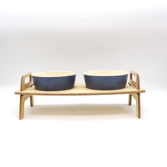 Double Bowl Stand - Bamboo Bowl - Midnight Blue