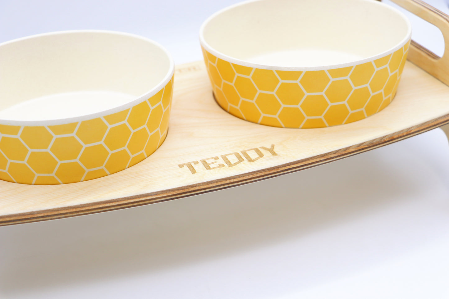 Double Bowl Stand - Bamboo Bowl - Honeycomb